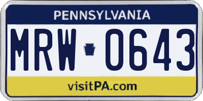 PA license plate MRW0643