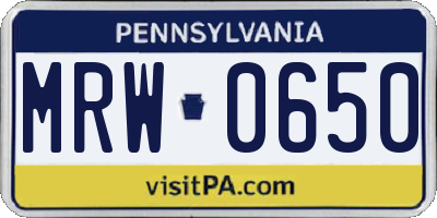 PA license plate MRW0650