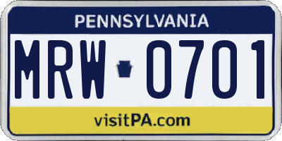 PA license plate MRW0701
