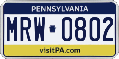 PA license plate MRW0802