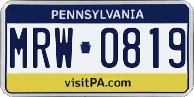PA license plate MRW0819