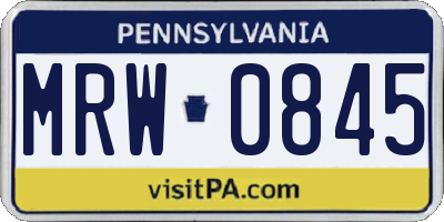 PA license plate MRW0845
