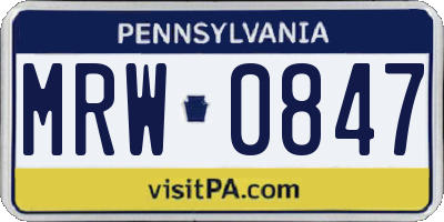 PA license plate MRW0847