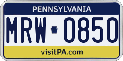 PA license plate MRW0850