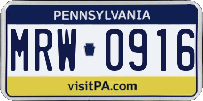 PA license plate MRW0916