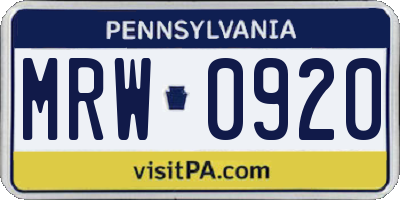 PA license plate MRW0920