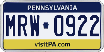 PA license plate MRW0922