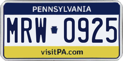 PA license plate MRW0925