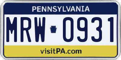 PA license plate MRW0931
