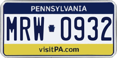 PA license plate MRW0932