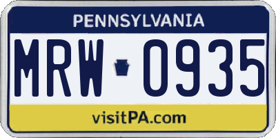 PA license plate MRW0935