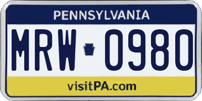 PA license plate MRW0980