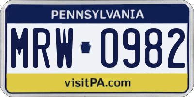 PA license plate MRW0982