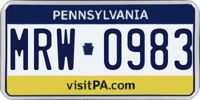 PA license plate MRW0983