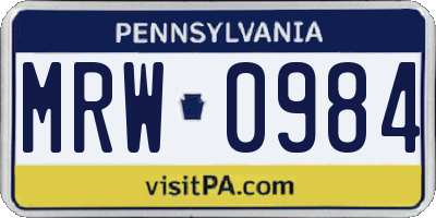 PA license plate MRW0984