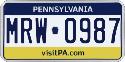 PA license plate MRW0987