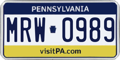 PA license plate MRW0989