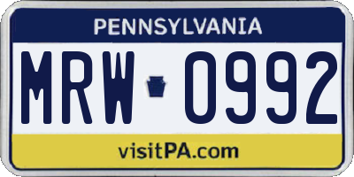 PA license plate MRW0992