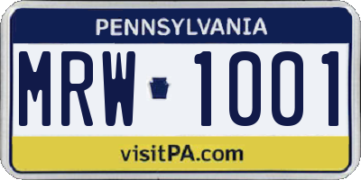 PA license plate MRW1001