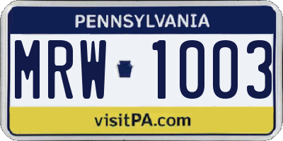 PA license plate MRW1003