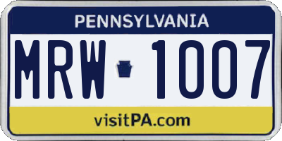 PA license plate MRW1007