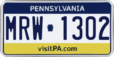 PA license plate MRW1302