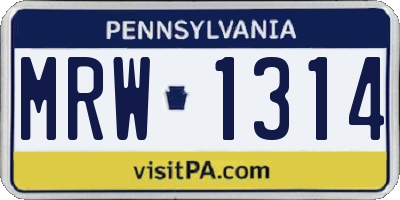 PA license plate MRW1314