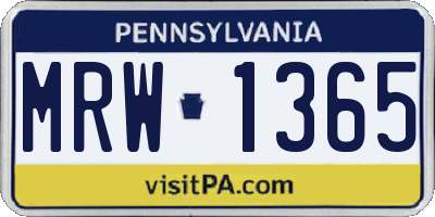 PA license plate MRW1365