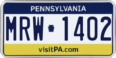 PA license plate MRW1402