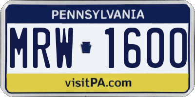 PA license plate MRW1600