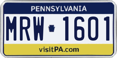 PA license plate MRW1601