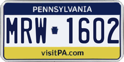 PA license plate MRW1602