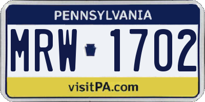 PA license plate MRW1702
