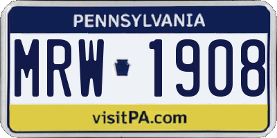 PA license plate MRW1908