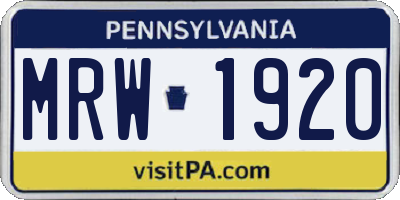 PA license plate MRW1920