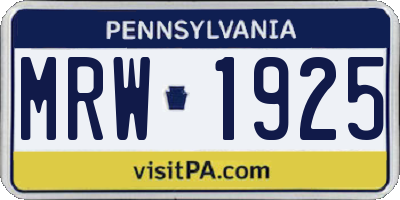 PA license plate MRW1925