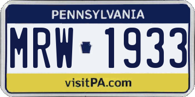 PA license plate MRW1933