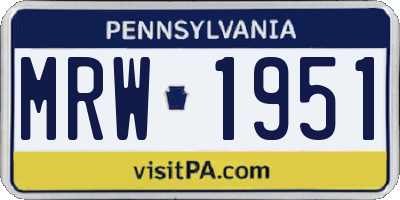 PA license plate MRW1951