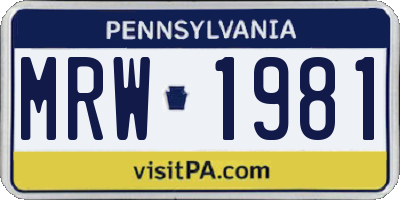 PA license plate MRW1981