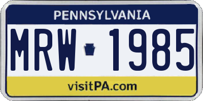 PA license plate MRW1985