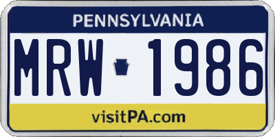 PA license plate MRW1986