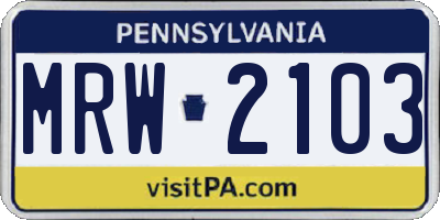 PA license plate MRW2103