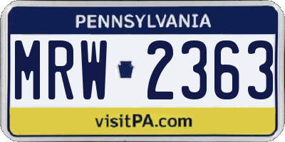 PA license plate MRW2363