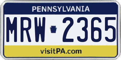 PA license plate MRW2365