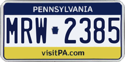 PA license plate MRW2385