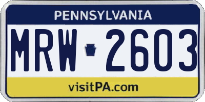 PA license plate MRW2603