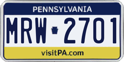 PA license plate MRW2701