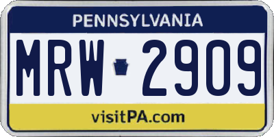 PA license plate MRW2909