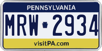 PA license plate MRW2934
