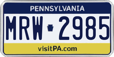 PA license plate MRW2985